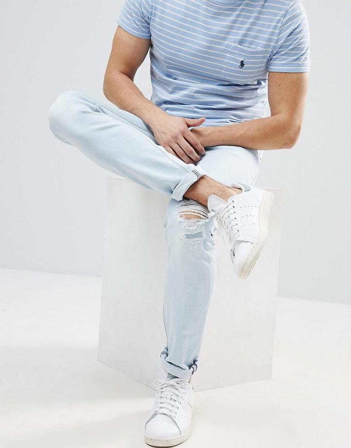 Diesel Sleenker Skinny Jeans In Distressed Light Wash - Blue