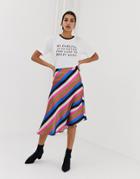 Neon Rose Asymmetric Midi Skirt In Luxe Stripe-multi