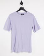 Asos Design Oversized Rib T-shirt With Side Splits And Stitch Detail In Lilac-purple