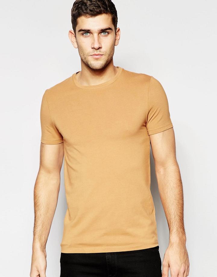 Asos Muscle T-shirt With Crew Neck In Camel - Indian Tan