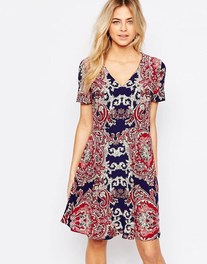 Oasis Paisley Print Skater Dress - Multi Navy