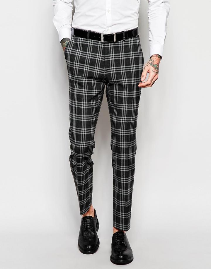 Asos Skinny Suit Pants In Plaid Check - Gray