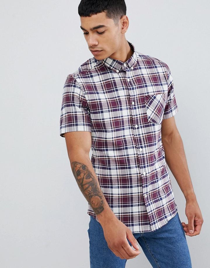 Burton Menswear Shirt In Burgundy Check - Red