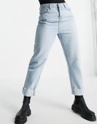 Urban Bliss Relaxed Straight Leg Jeans With Turn Up In Bleach Wash-blues