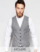 Noak Skinny Suit Vest In Fleck Donegal - Gray