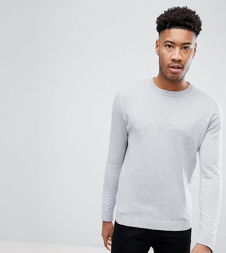 Asos Tall Crew Neck Cotton Sweater In Gray - Gray