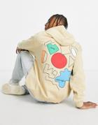 Asos Design Oversized Hoodie In Beige With Abstract Art Back Print-neutral