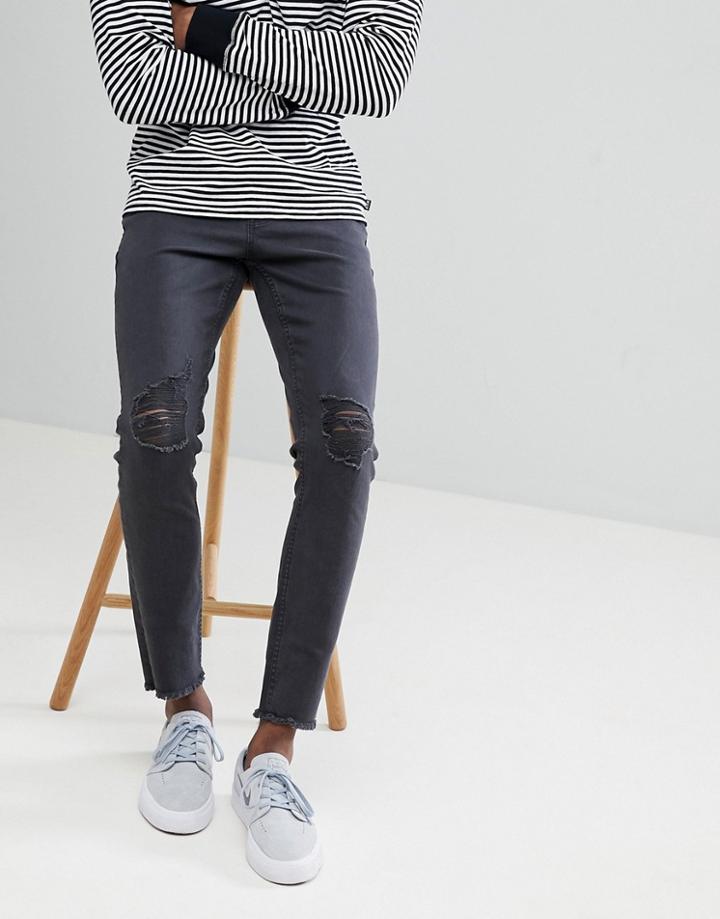Only & Sons Skinny Jeans With Open Hems - Gray