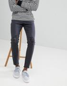 Only & Sons Skinny Jeans With Open Hems - Gray