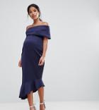 Asos Maternity Tall Scuba One Shoulder Pephem Midi Dress - Navy