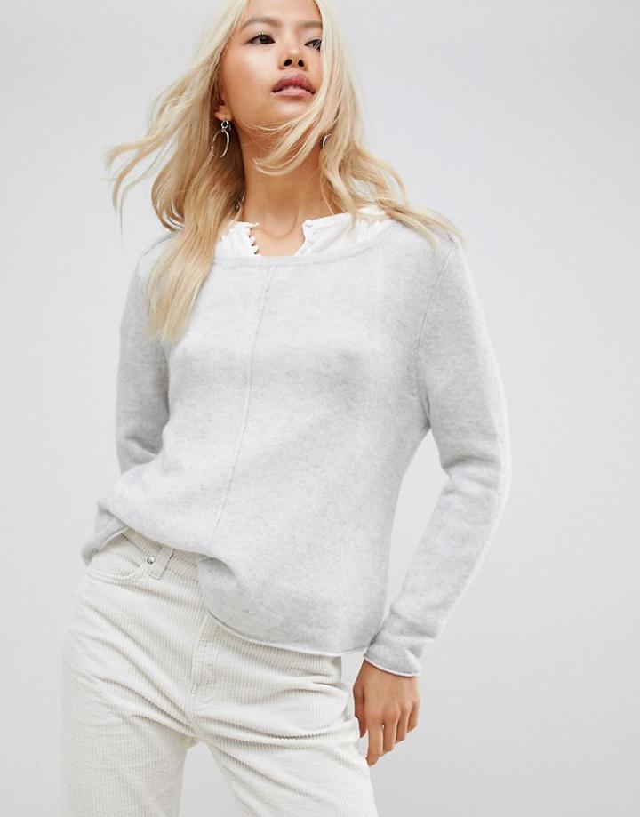 Subtle Luxury Linked Out Front Raglan Seam Cashmere Sweater - Blue