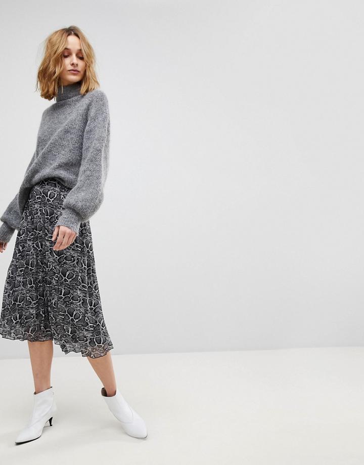 Resume Adriana Snake Print Pleated Midi Skirt - Black