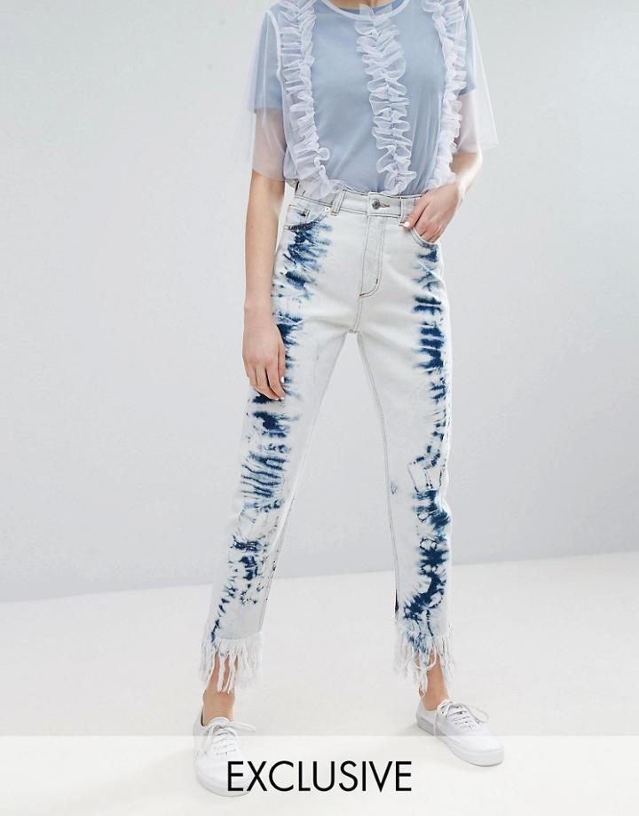 Monki Acid Wash Frayed Hem Jeans - Blue
