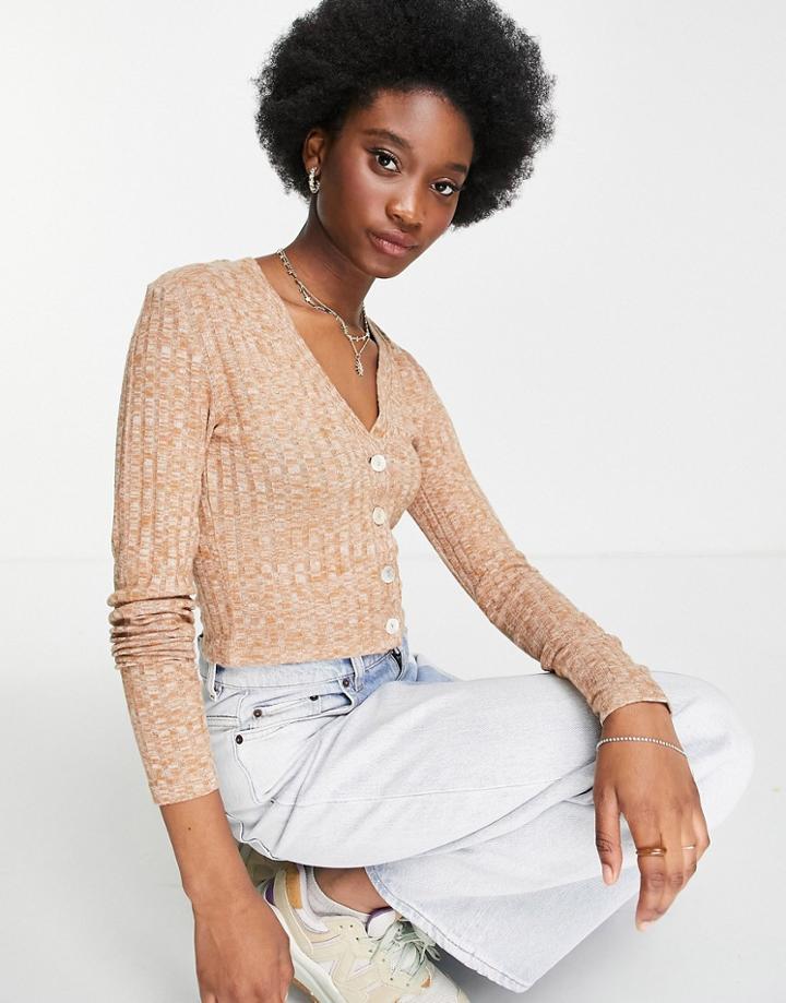 Jdy Long Sleeve Cropped Cardigan In Chocolate Heather-brown