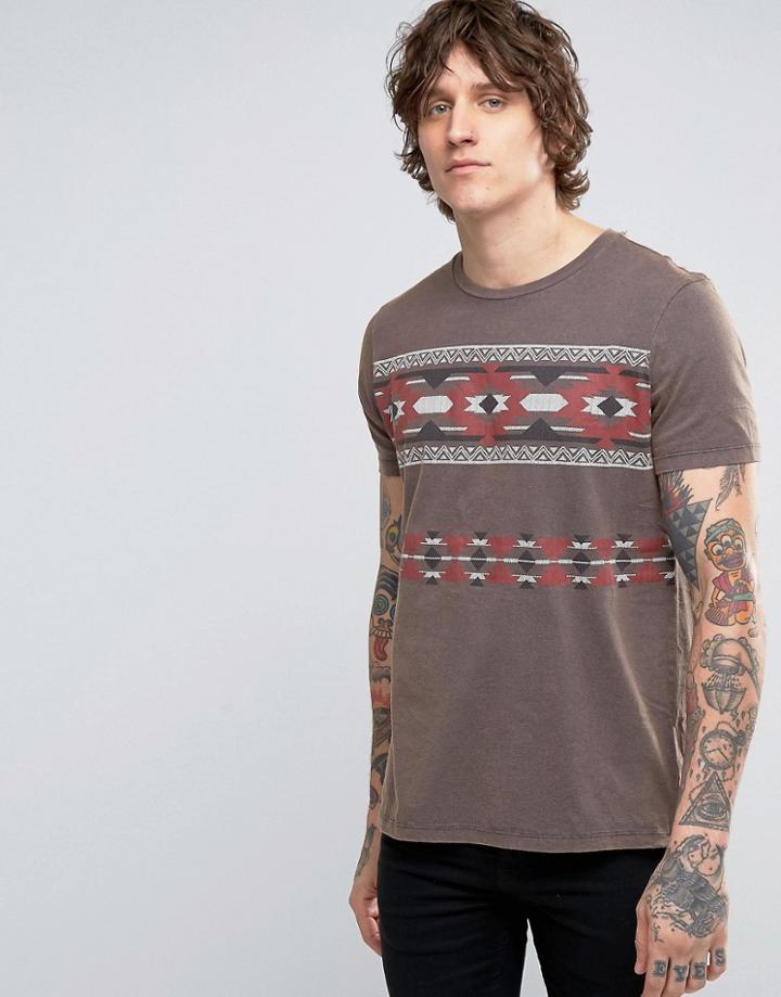 Asos T-shirt With Retro Geo-tribal Print And Vintage Wash - Gray
