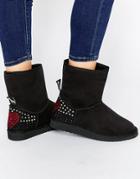 Love Moschino Black Embellished Faux Suede Pull On Boots - Black