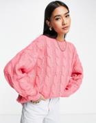 Asos Design Oversized Sweater In Cable In Pink