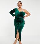 Jaded Rose Plus Exclusive One Shoulder Dress With Split In Emerald Green