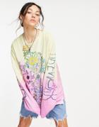 Weekday Chicory Organic Cotton Long Sleeve Oversized Top With Floral Print In Tie Dye-multi