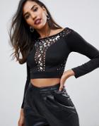 Asos Design Mesh Scuba Top With Embellishment In Black