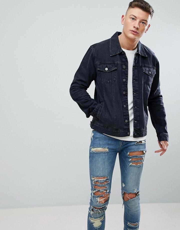 Hoxton Denim Washed Black Denim Jacket - Black