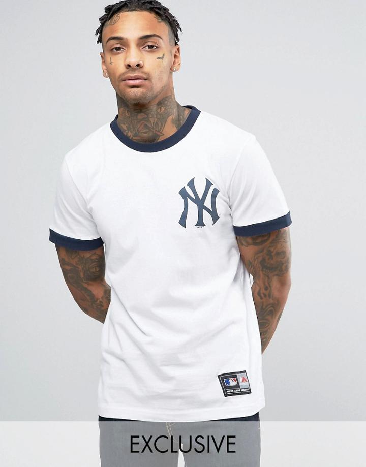 Majestic New York Yankees Longline Ringer T-shirt Exclusive To Asos -