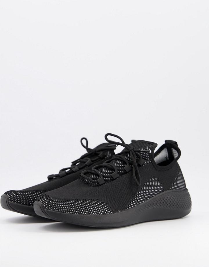 Asos Design Knitted Runner Sneakers In Black