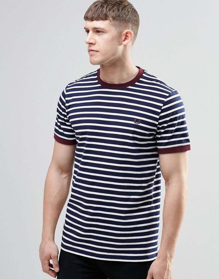 Fred Perry T-shirt With Breton Stripe In Navy - Carbon Blue