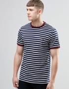 Fred Perry T-shirt With Breton Stripe In Navy - Carbon Blue