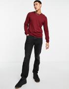 Asos Design Knitted Cotton Sweater In Burgundy-red