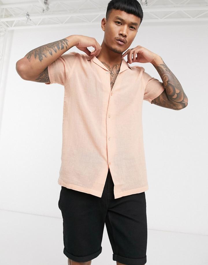 Asos Design Regular Shirt With Revere Collar In Dusky Pink Cheesecloth
