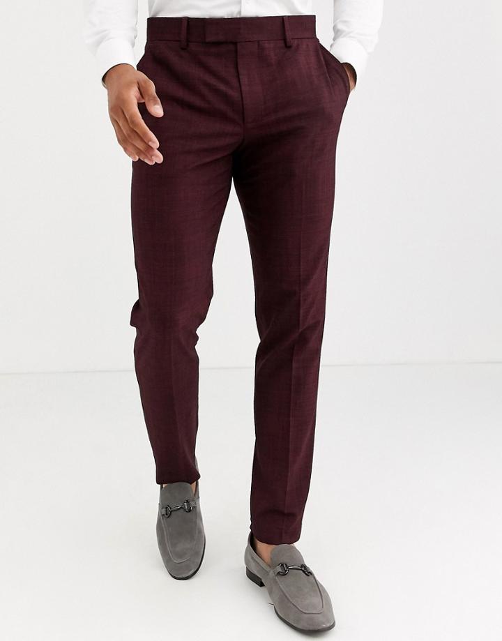 Asos Design Wedding Skinny Suit Pants In Wine Crosshatch