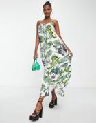 Liquorish Bird And Floral Print Oversized Maxi Cami Dress-multi