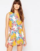 Traffic People Sass And Sunshine Romper In Floral Print - Yellow