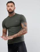 Ea7 Chest Logo Crew Neck Stretch T-shirt In Khaki - Green
