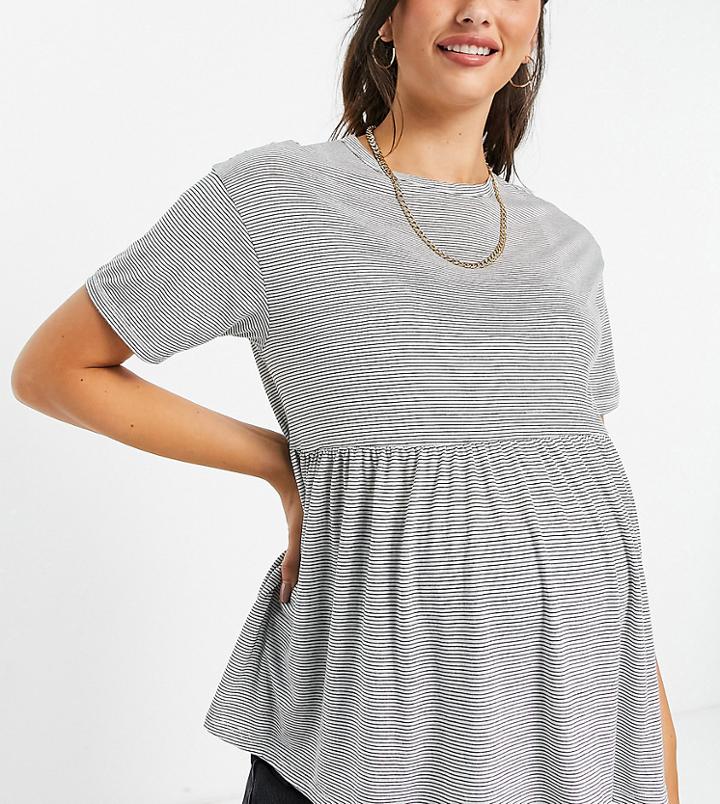 Asos Design Maternity Lightweight Smock Top In Textured Stripe Short Sleeve-multi