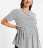 Asos Design Maternity Lightweight Smock Top In Textured Stripe Short Sleeve-multi