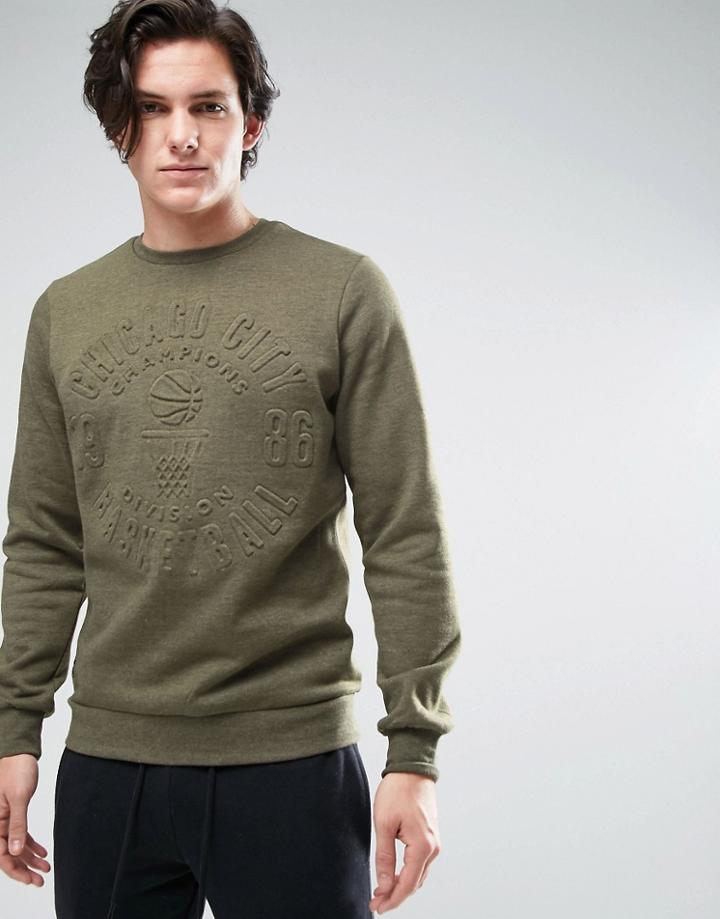 Threadbare Raised Embossed Print Sweat - Green