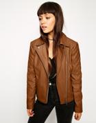 Asos Leather Biker Jacket With Multi Quilt Detail - Tan