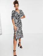 Liquorish Midi Dress With Peplum Hem In Zebra Print-black