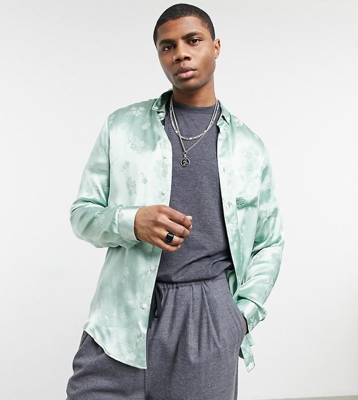 Asos Design Regular Fit Shirt In Floral Jacquard In Sage Green