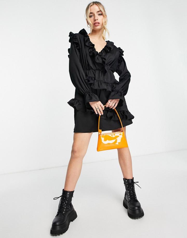 Lola May Ruffle Front Mini Dress-black