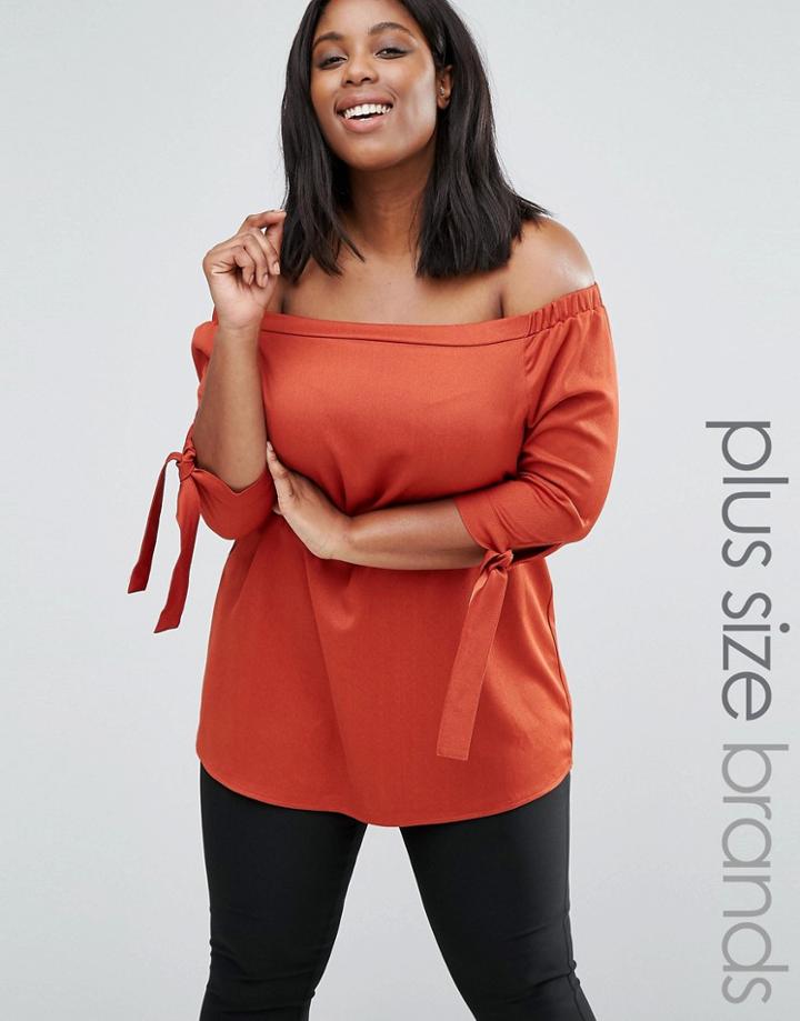 Ax Paris Plus Top With Tie Sleeves - Orange