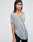 Asos T-shirt In Wash With Abstract Metallic Print - Multi