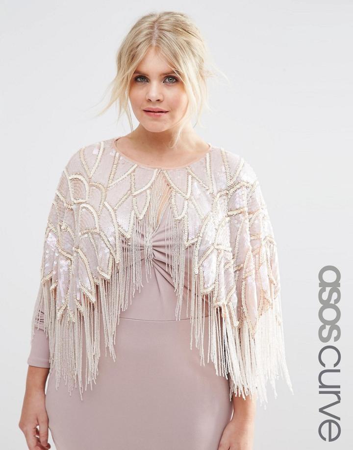 Asos Curve Cape With Iridescent Embellishment - Nude