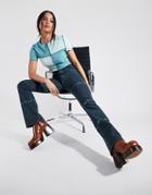 Asos Design Organic Cotton Blend Mid Rise Exaggerated Flared Jeans In Petrol Tie Dye-blues