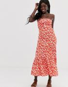 Asos Design Bandeau Tie Front Maxi In Floral Print-multi