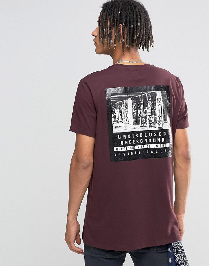 Asos Longline T-shirt With Gloss Photograph Back Print In Oxblood - Oxblood