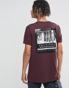 Asos Longline T-shirt With Gloss Photograph Back Print In Oxblood - Oxblood