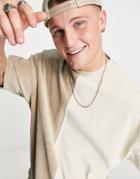 Asos Design Oversized T-shirt In Ecru & Beige Ribbed Velour Cord-multi